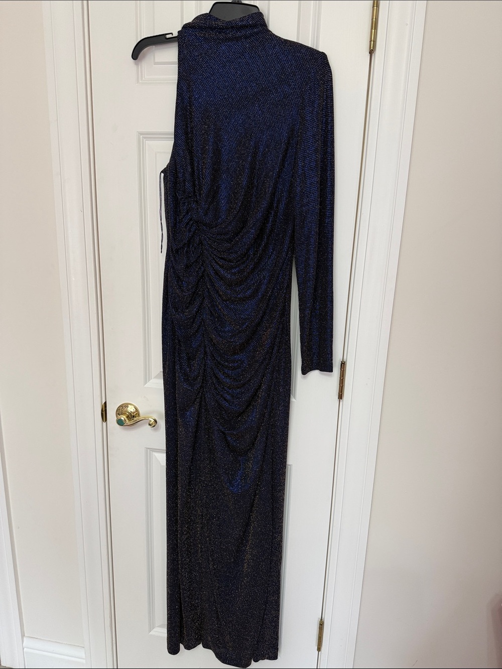 Aidan Mattox Sparkling Midnight Blue One Sleeve Ruched Gown